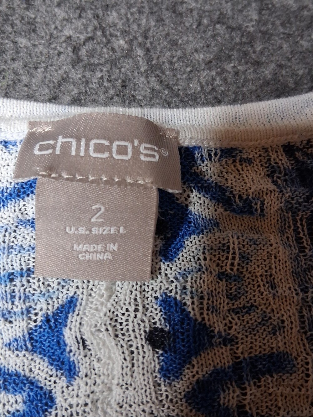 Chico's Womens Blue White Baroque Open Front 3/4 Sleeve Kimono Cardigan Top 2 L - Picture 4 of 10